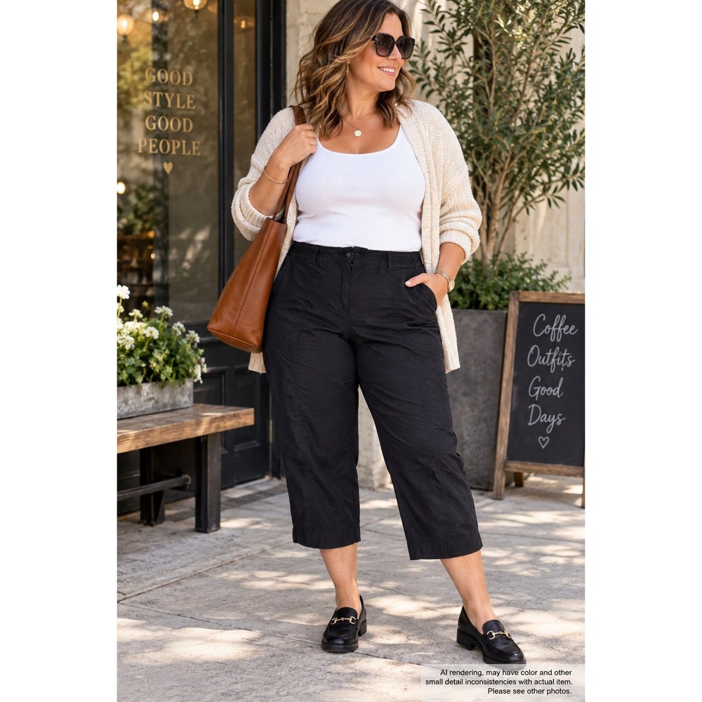 LOFT Plus Black Cropped Pants Utility Capris Workwear Quiet Luxury Minimalist